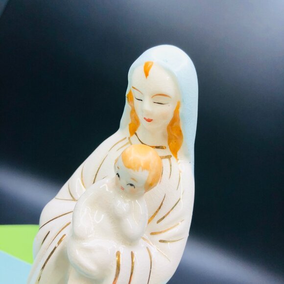 Vintage 60s SHAFFORD Porcelain Madonna with Baby Planter Rosary Holder Figurine - Picture 2 of 15